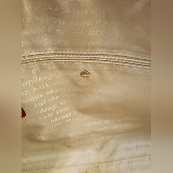 Kate Spade Red Beige Canvas Leather 2Way Crossbody Top Handle Satchel - Picture 15 of 16